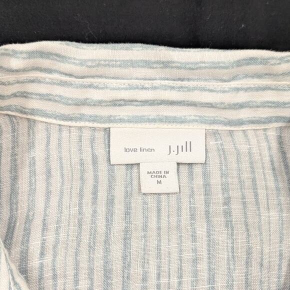 J.Jill Love 100% Linen Womens White and Blue Striped Button Shirt Lightweight M - Picture 2 of 8